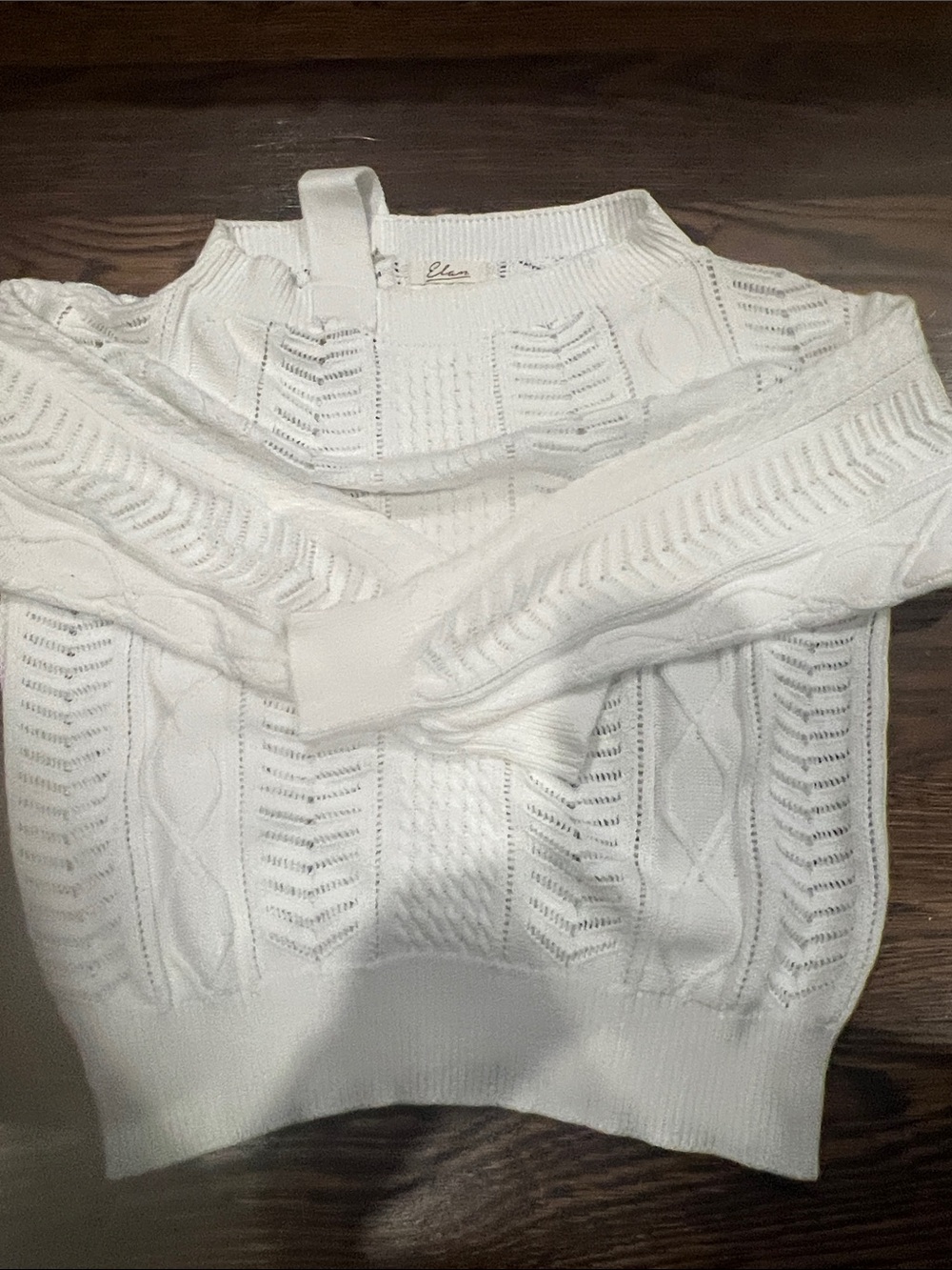 Elan White Openwork Cable Crew Sweater